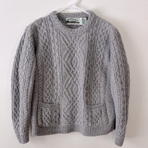 ☘️Irish Fisherman Cable Knit Sweater in heather gray made in Ireland Youth L☘️
